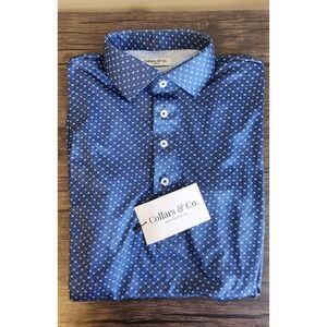 Collars & Co Mens Dress Collar Polo Small Blue Geometric Print NWT